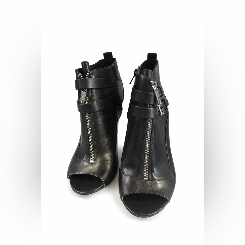 Michael Kors Black Leather Peep open toed Heeled Boots